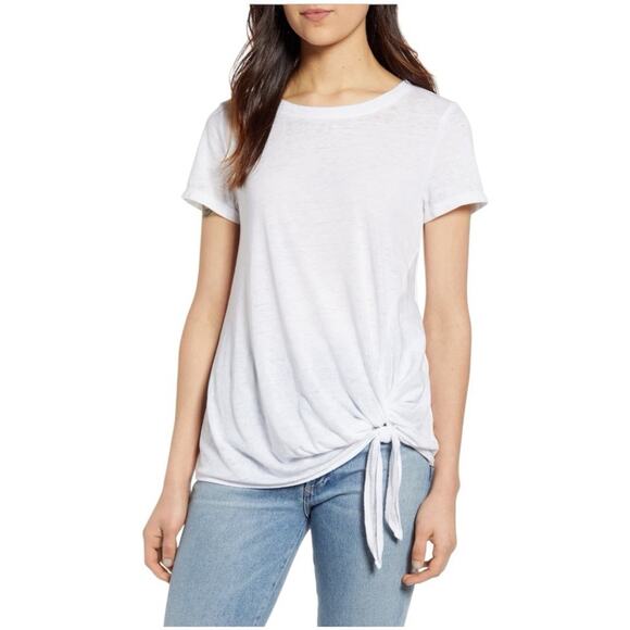 Caslon White Side Tie Tee Small | Casual Cotton Blend Short Sleeve Top - Picture 1 of 6